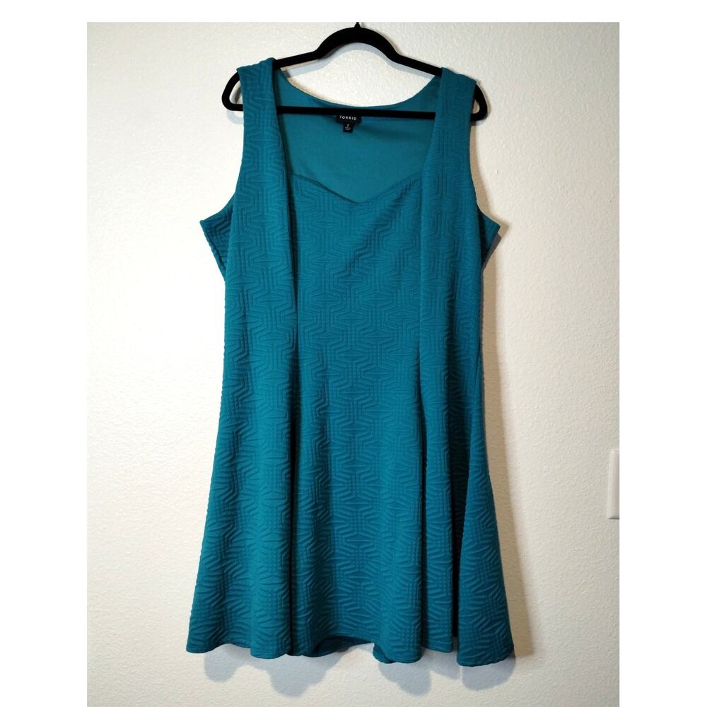 Torrid Size 2X Teal Textured Sleeveless Sweetheart Neck Lined Skater Mini Dress